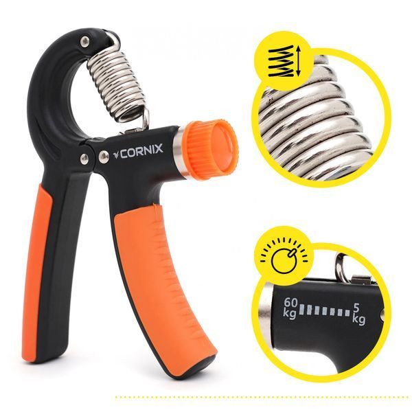 Еспандер кистьовий Cornix 5-60 кг з регульованим навантаженням XR-0144 Black/Orange 50004478 фото