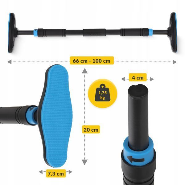 Турнік розсувний 4FIZJO ULTRA 66-100 см Black/Blue (P-5905973400329) 50004931 фото