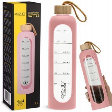 Пляшка для води спортивна 4FIZJO 1000 мл скляна Pink (P-5905973403887) 50005204 фото