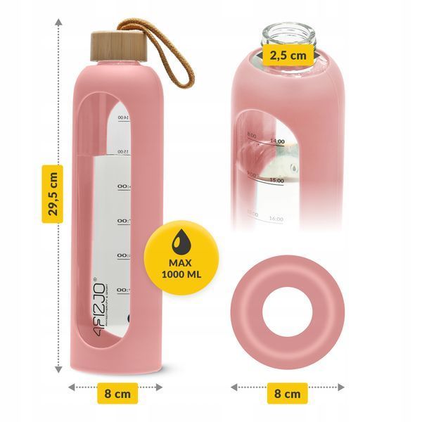 Пляшка для води спортивна 4FIZJO 1000 мл скляна Pink (P-5905973403887) 50005204 фото