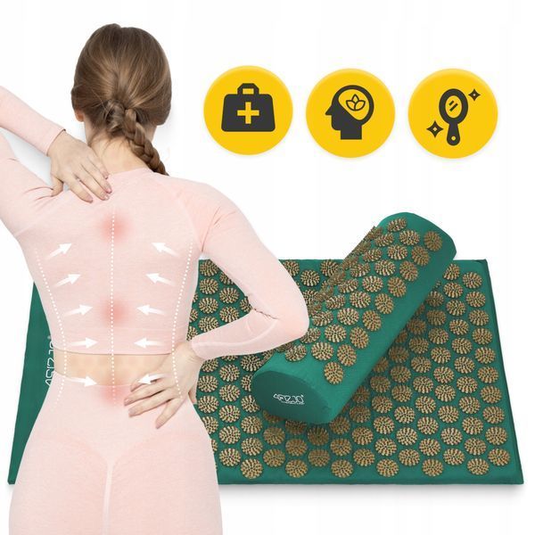 Килимок акупунктурний з валиком 4FIZJO Classic Mat Аплікатор Кузнєцова Navy Green/Gold (P-5907739313300) 50003475 фото