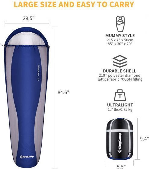 Спальний мішок KingCamp BREEZE 70(KS2020) L BLUE 15350 фото