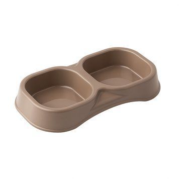 Миска для корма пластиковая двойная Doppia Small 21x11,5x3h, 0,3 л, коричневый 30004057 фото