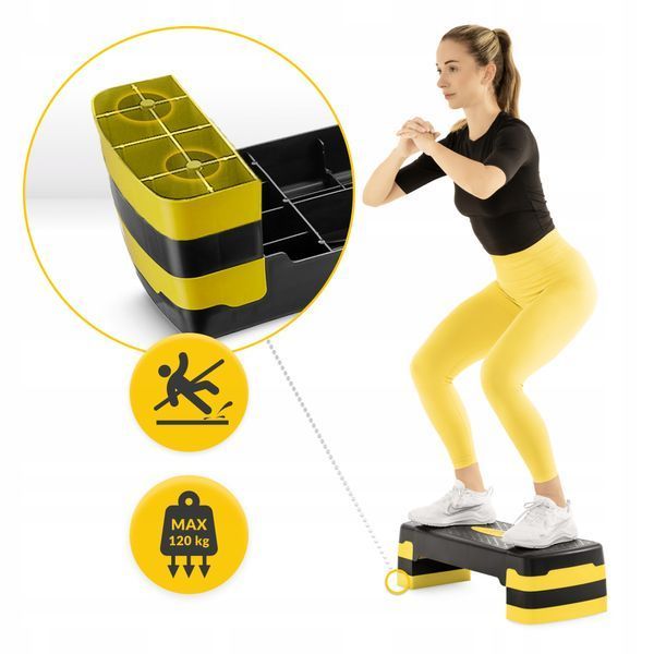 Степ-платформа 3-ступінчаста 4FIZJO 69 х 28 х 10-15-20 см Black/Yellow (P-5907739311436) 50002229 фото