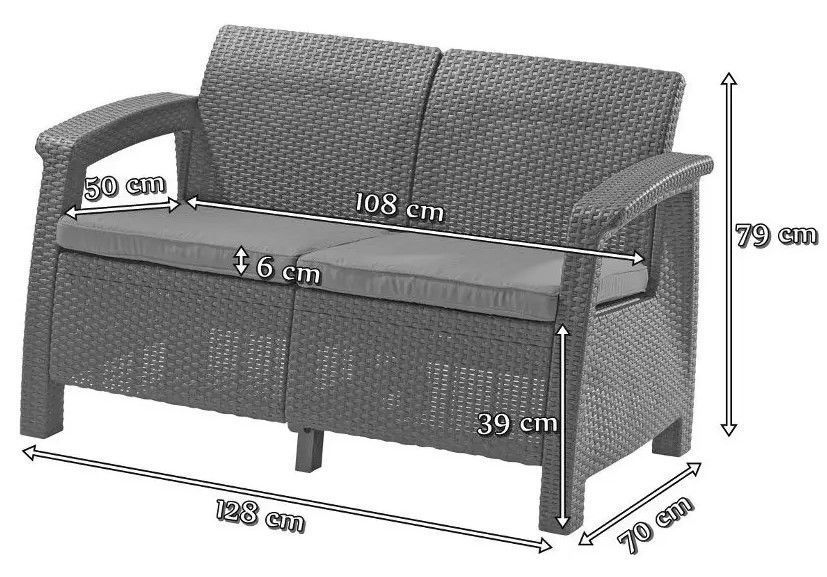 Диван пластиковый садовый Keter Corfu II Love seat, графит 2295374794 фото