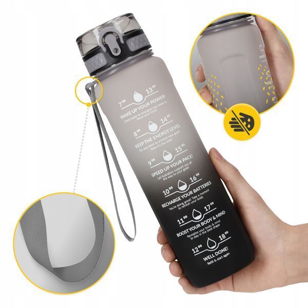 Пляшка для води спортивна 4FIZJO 1000 мл Grey/Black (P-5905973400756) 50004968 фото