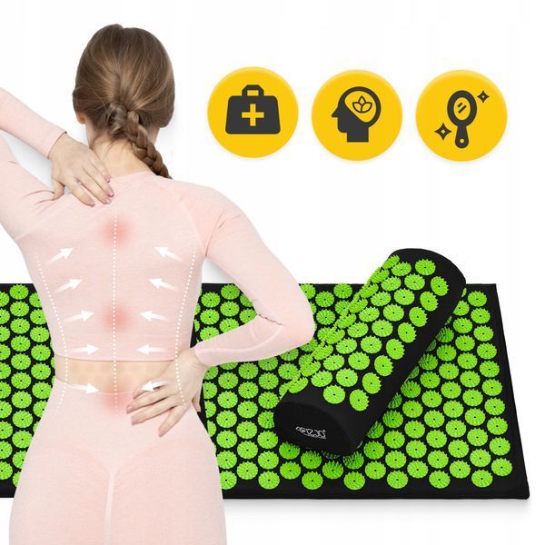 Килимок акупунктурний з валиком 4FIZJO Classic Mat XL Аплікатор Кузнєцова Black/Green (P-5907222931769) 50001784 фото