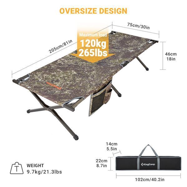 Розкладачка KingCamp HARD CAMPING COT L(KC2103) Camo 15987 фото